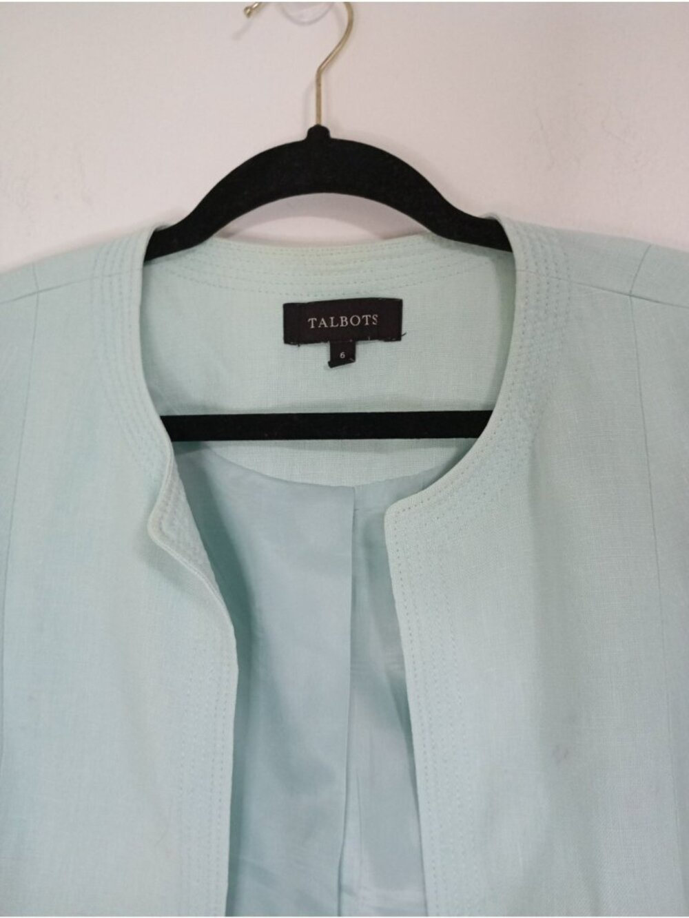 Talbots Womens Light Mint Green Open-Front 100% Linen Blazer Size 6 Classic Fit - Picture 3 of 10